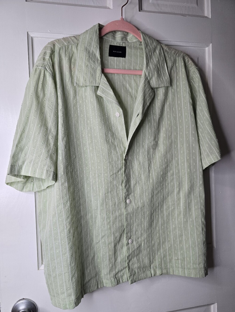 PacSun Men's Sage Green Short-Sleeve Dot Stripe Shirt